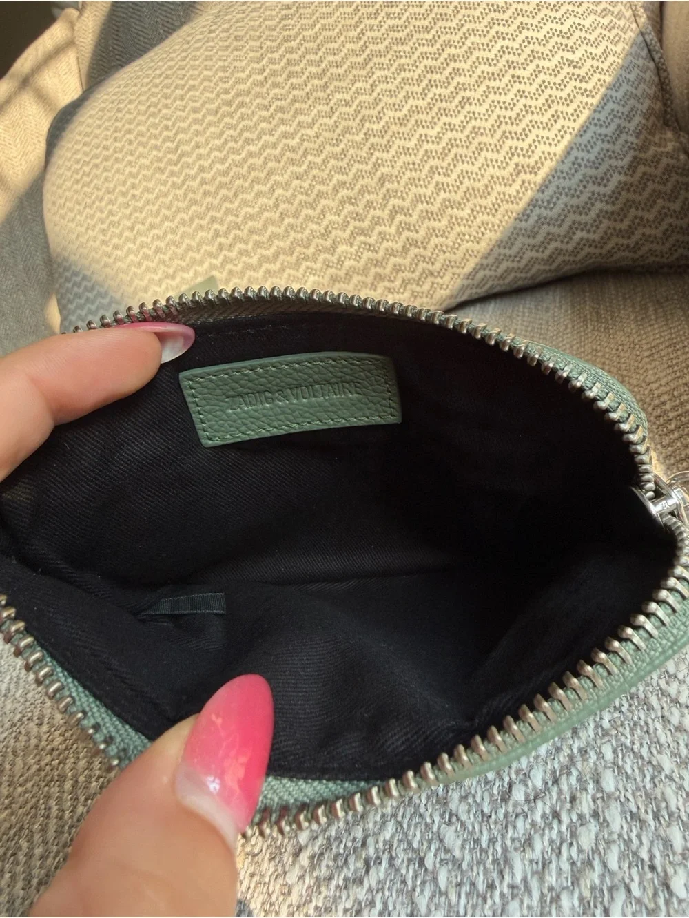 Zadig & Voltaire Mini Uma Wings Sage Green Leather Wristlet